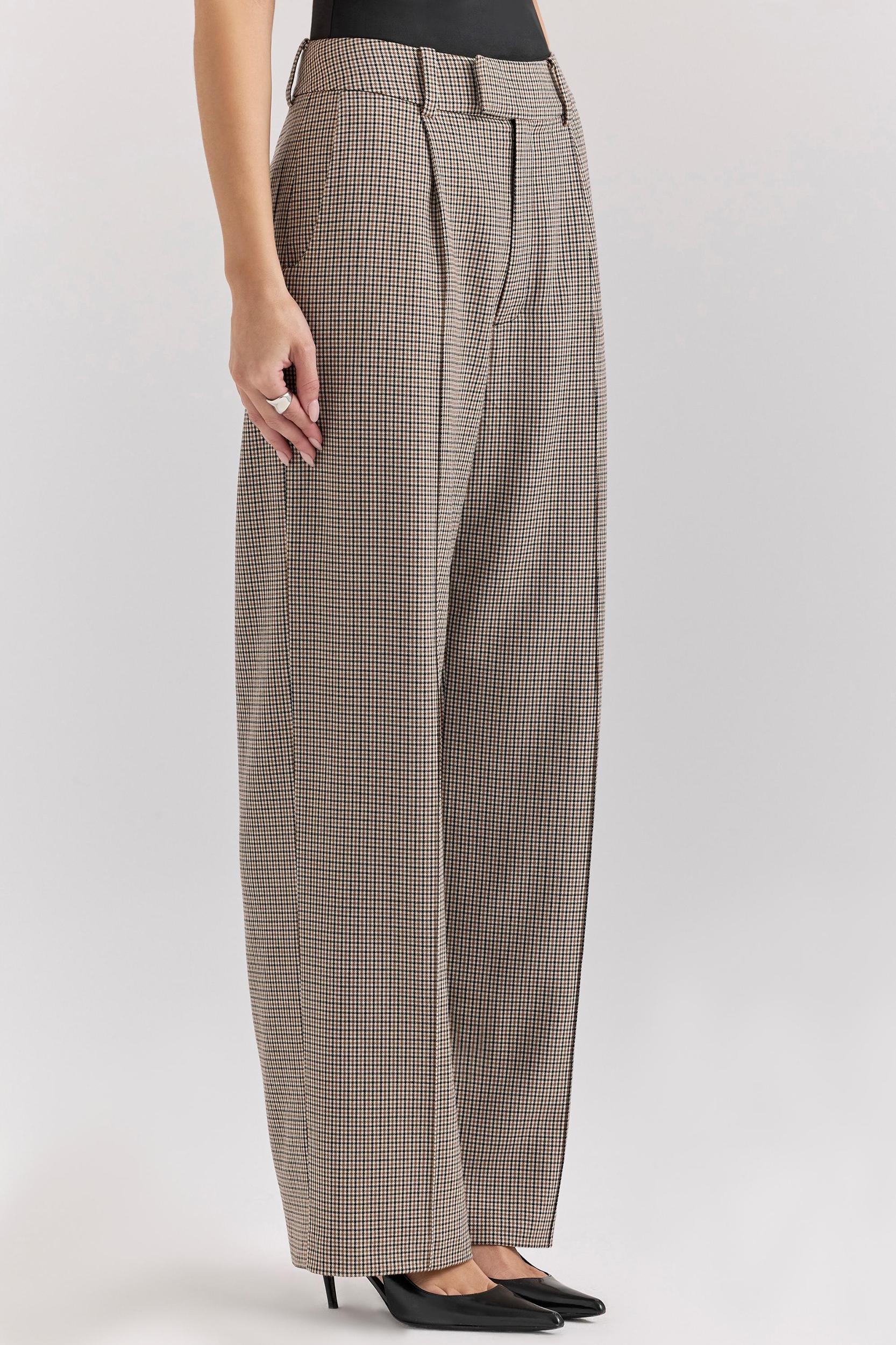 Hayden  brown puppytooth wide leg high waist tailored trousers Product Image