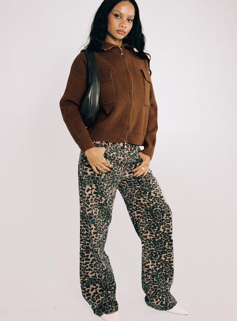 Top Model Low Rise Straight Leg Jeans Leopard Product Image