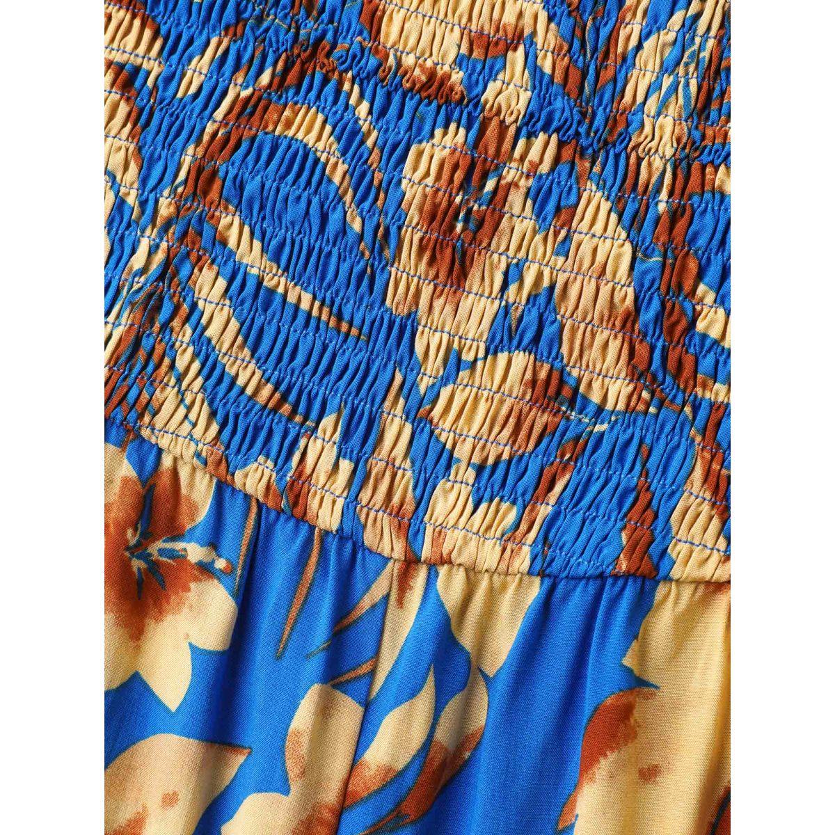 Plus Size Mediumblue Tropical Floral Print Pockets Jumpsuit Women Sleeveless Non Vacation Loose Jumpsuits BloomChic 14-16/1X Product Image