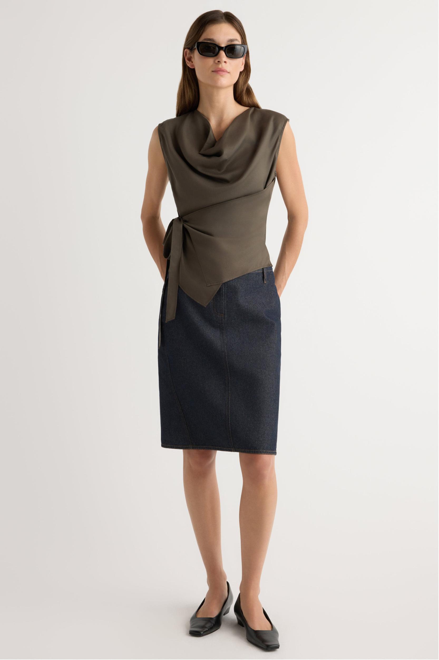 Johanna Knee-Length Denim Skirt Product Image