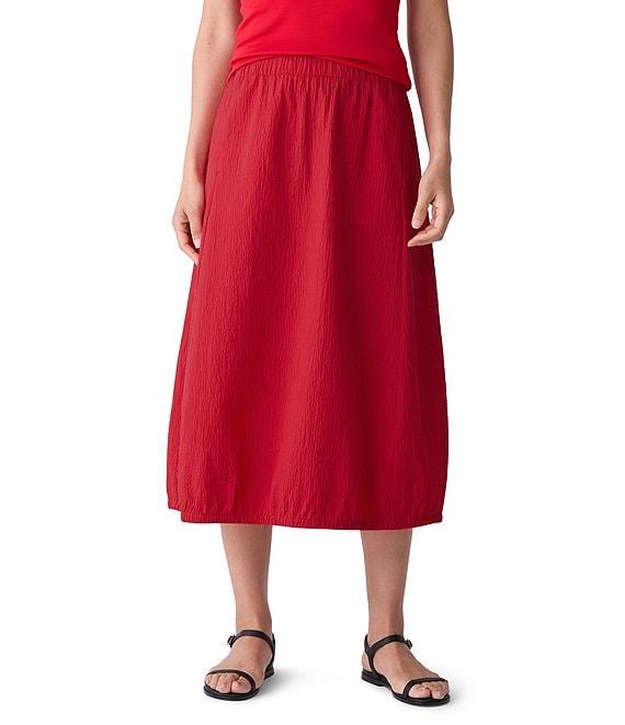 Eileen Fisher Crinkle Organic Cotton Blend Elastic Waist Lantern Midi Skirt Product Image