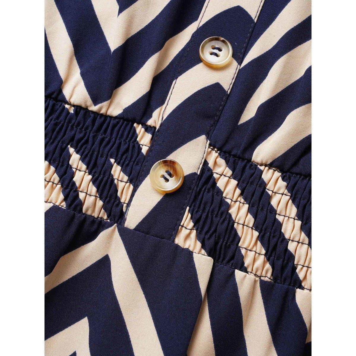 Plus Size Striped Shirred Button Detail Ruffle Cap Sleeve Dress Navy Women At the Office Button V-neck Cap Sleeve Curvy BloomChic 14-16/1X Product Image