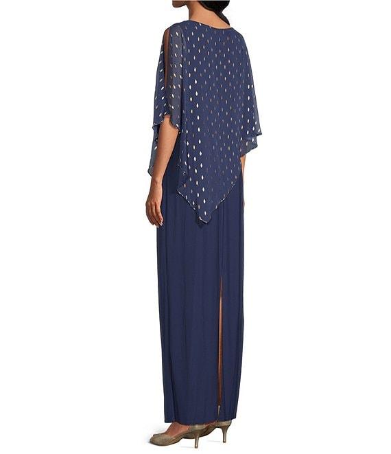 Ignite Evenings 3/4 Capelet Sleeve Crew Neck Foil Metallic Popover Dress Product Image