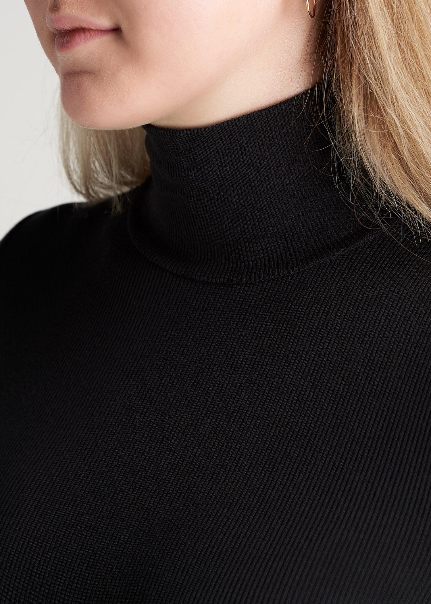 Fitted Long Sleeve Ribbed Turtleneck Tee for Tall Women in Black Female Product Image