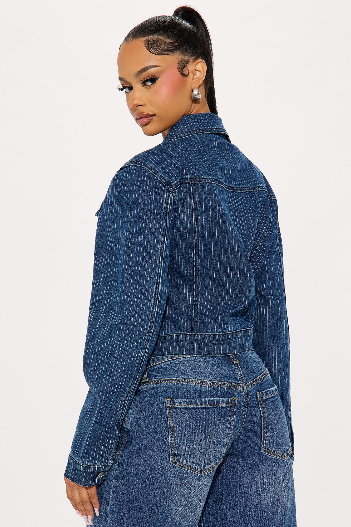 Paloma Pinstripe Denim Jacket - Dark Wash Product Image