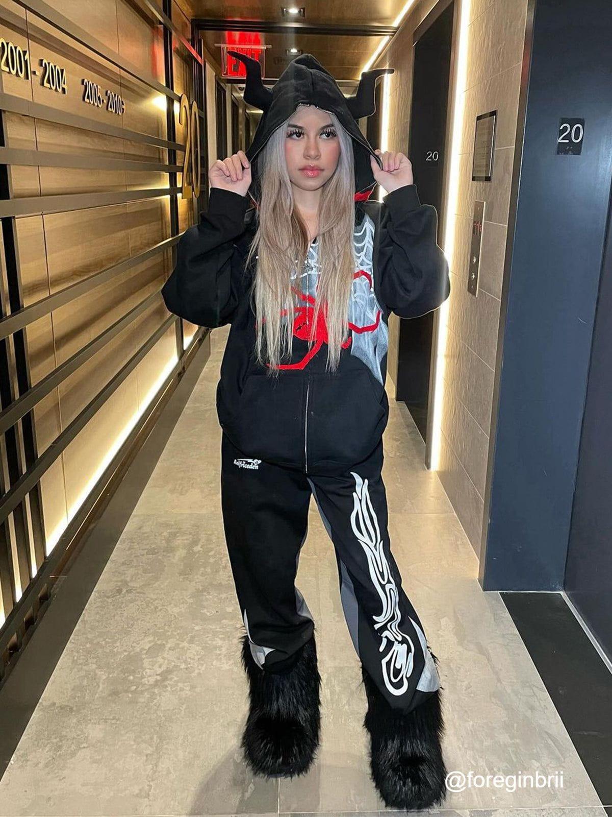 Aelfric Eden Horn Design Flocking Spider Zip Up Hoodie Product Image