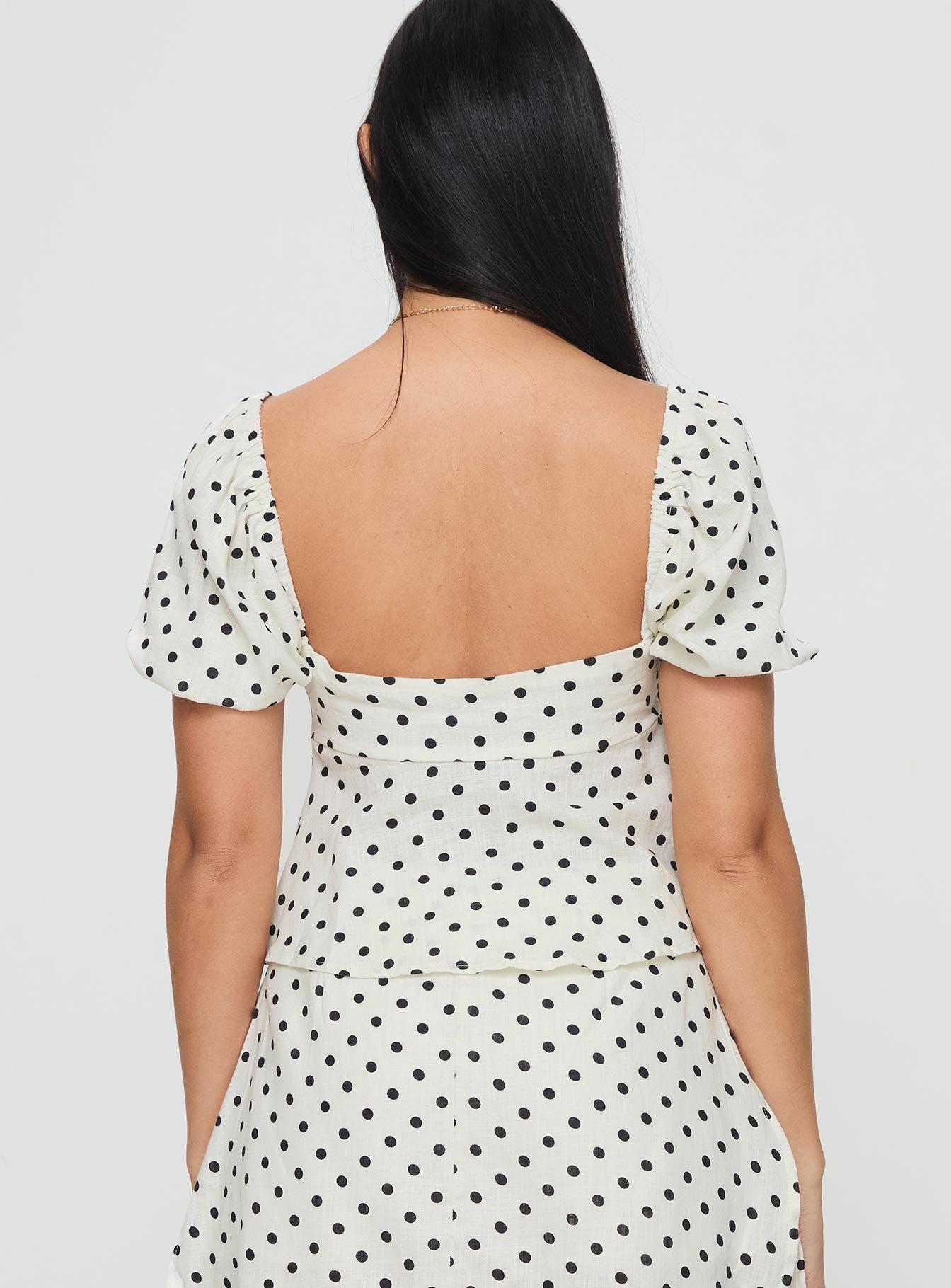 Passionfruit Linen Blend Top Cream/Black Polka Dot Product Image