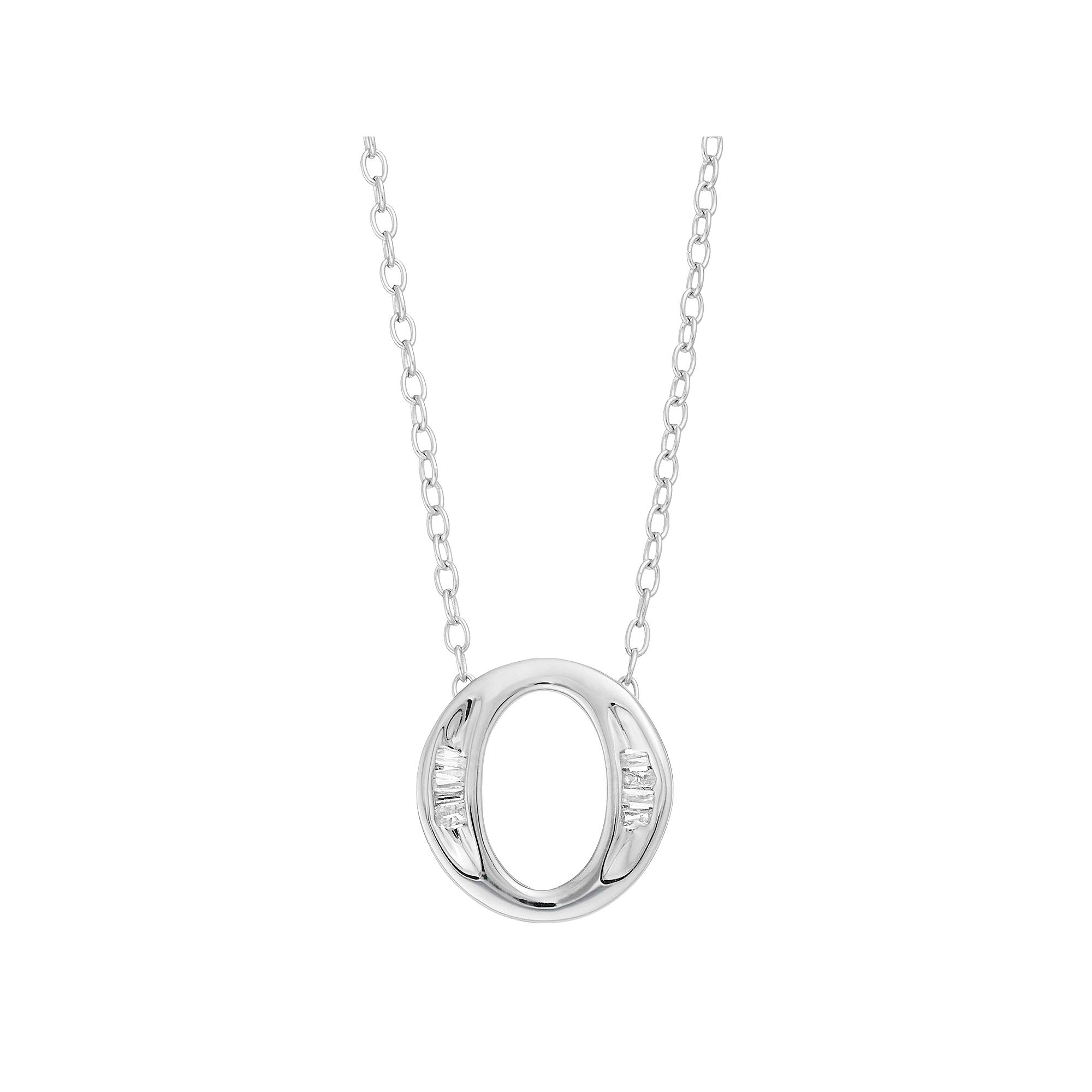 Sterling Silver Baguette Diamond Initial Pendant Necklace, Women's,  Product Image