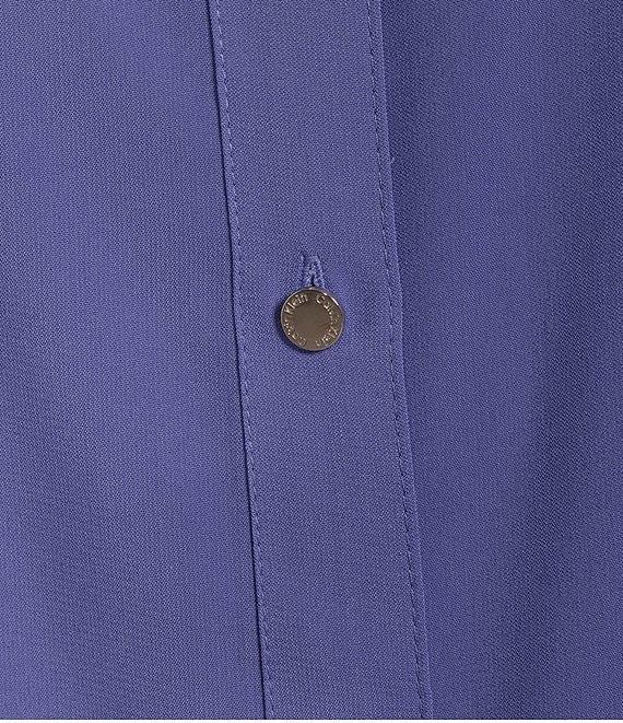 Calvin Klein Crepe De Chine Crew Neck Roll-Up Sleeve Button Front Blouse Product Image