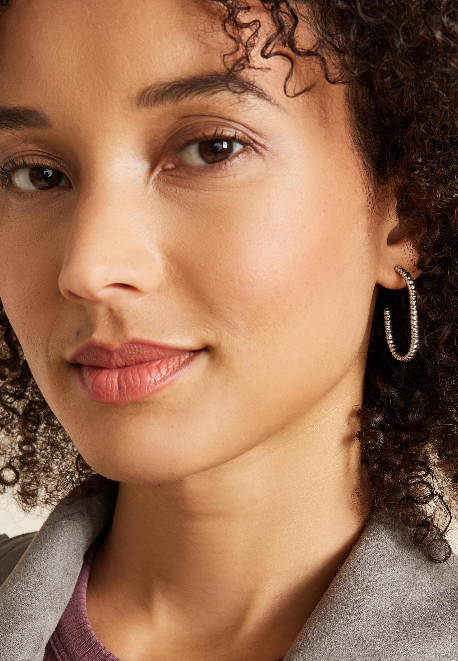 Silver Oval Hoop Earrings Product Image