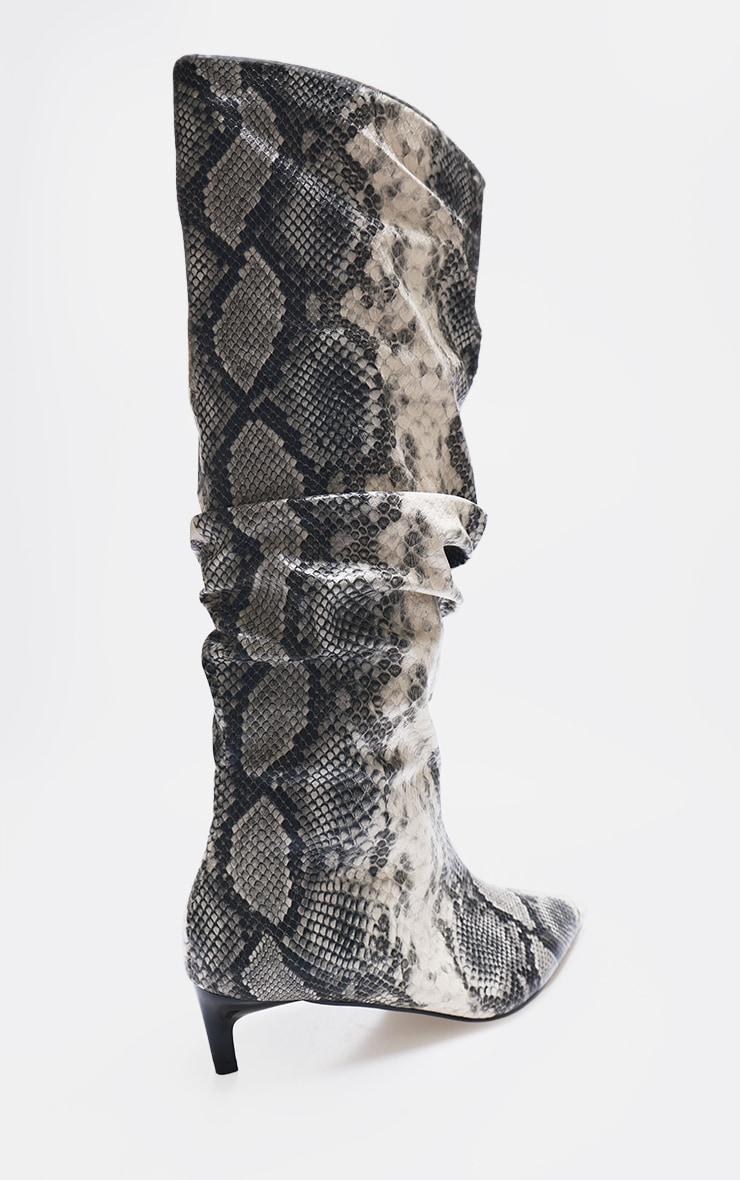 Snake Print PU Wide Fit Gathered Low Heel Knee High Boots Product Image