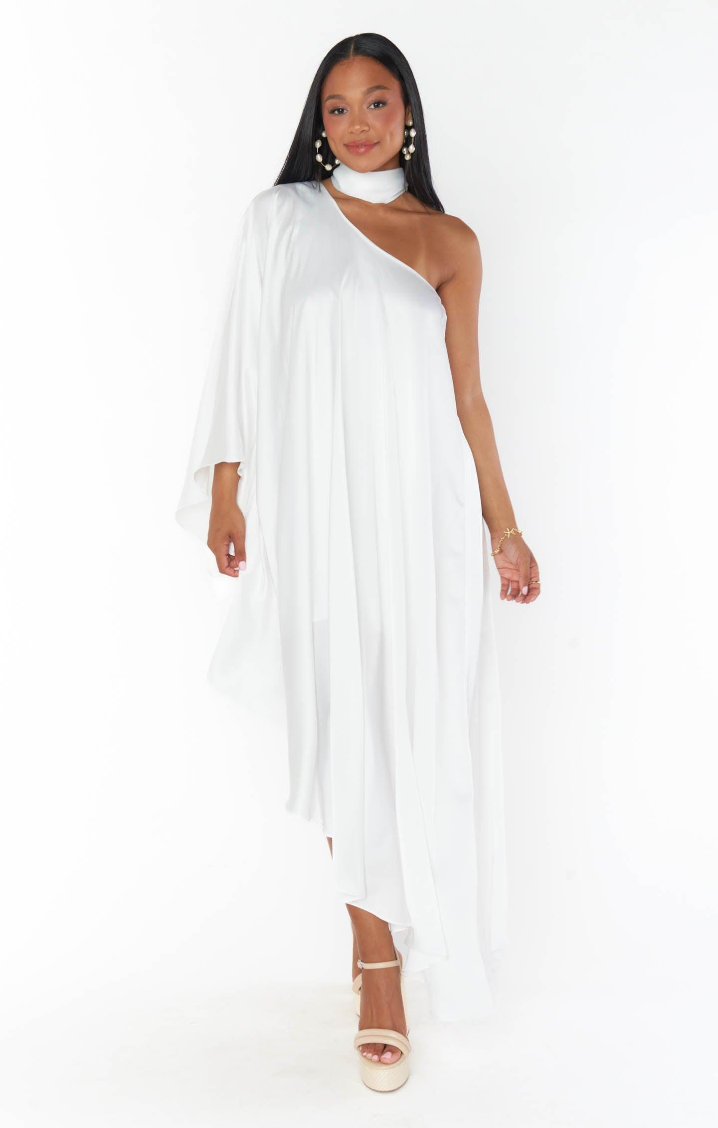 Rhea One Shoulder Dress ~ Ivory Luxe Satin Product Image