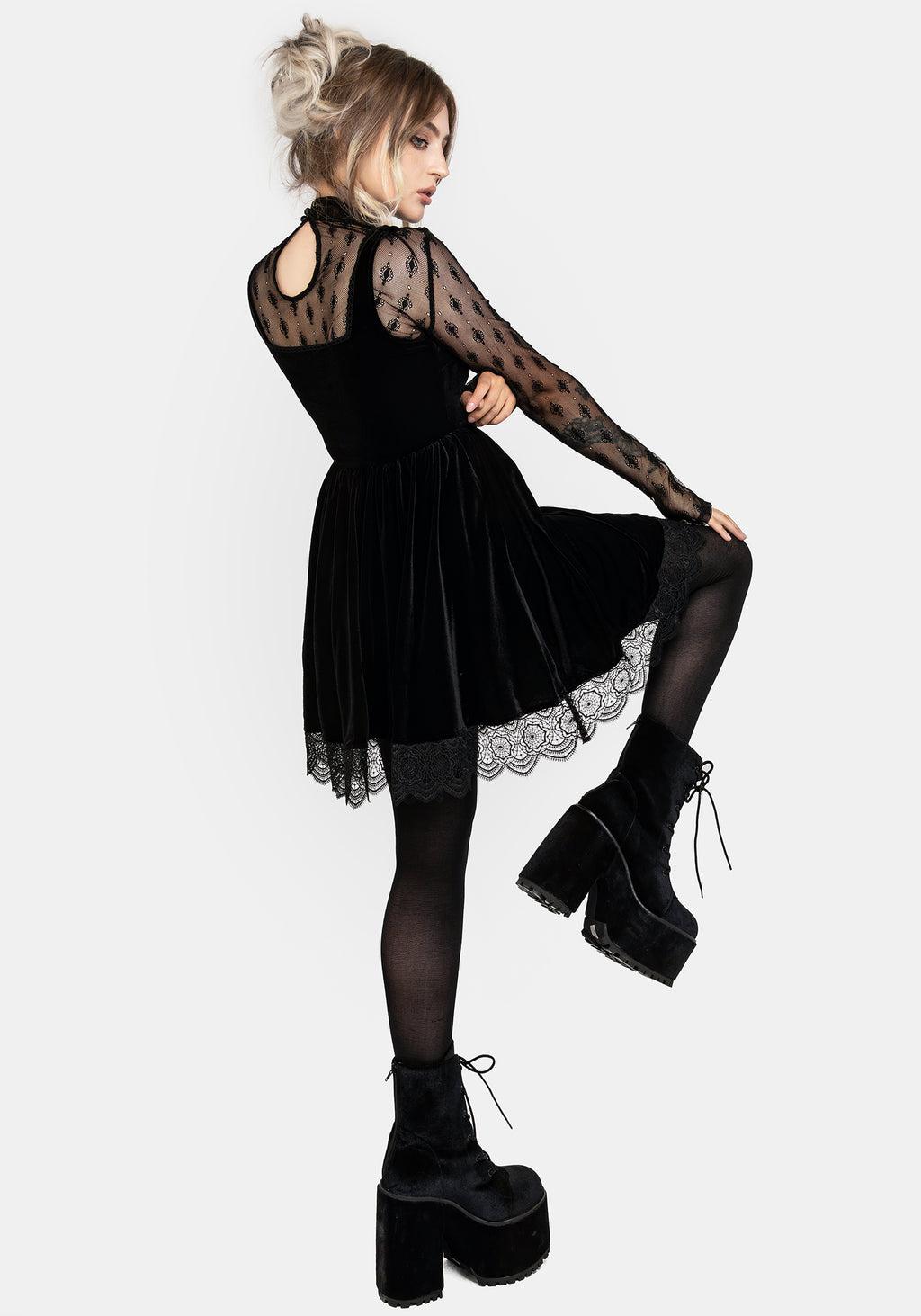 Orbweb Lace Hem Velour Mini Dress Product Image
