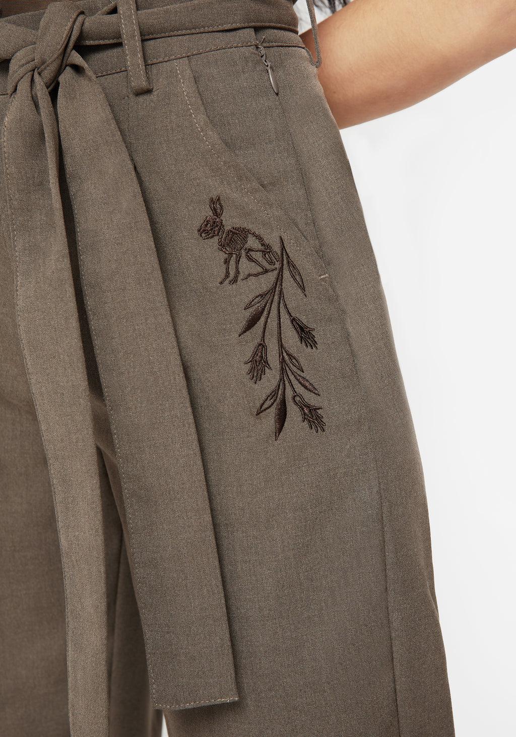 Hester Embroidered Tapered Trousers - Brown Product Image