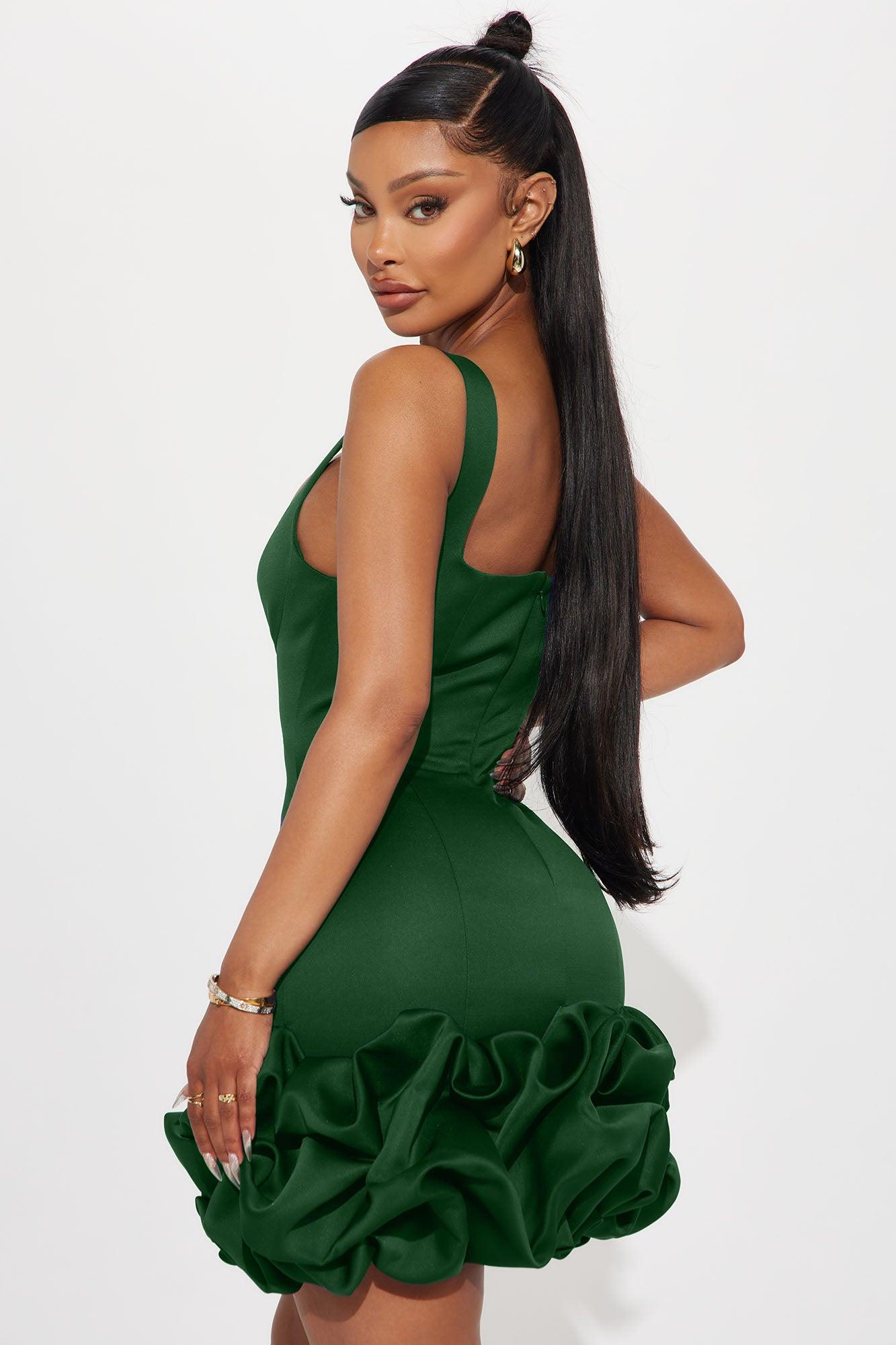 Sienna Satin Mini Dress - Kelly Green Product Image