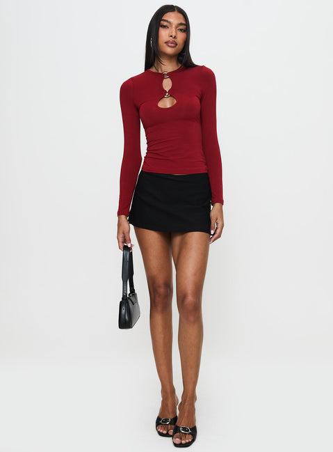 Orlaith Cut Out Long Sleeve Top Burgundy Product Image