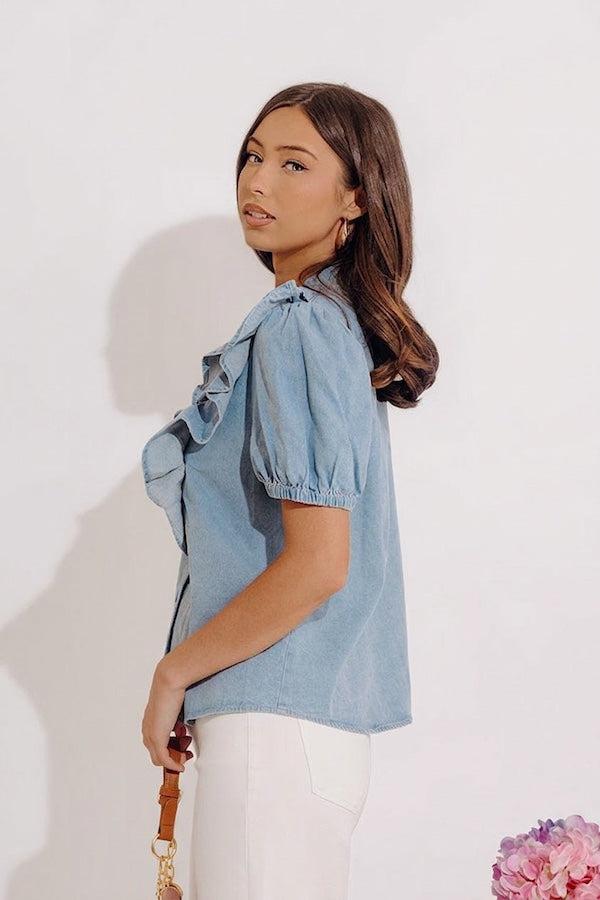 Sweetly Simple Denim Ruffle Top Product Image