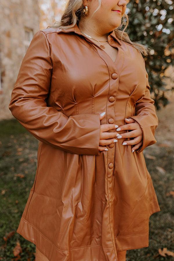 Mostly Amused Faux Leather Dress in Camel Curves Product Image