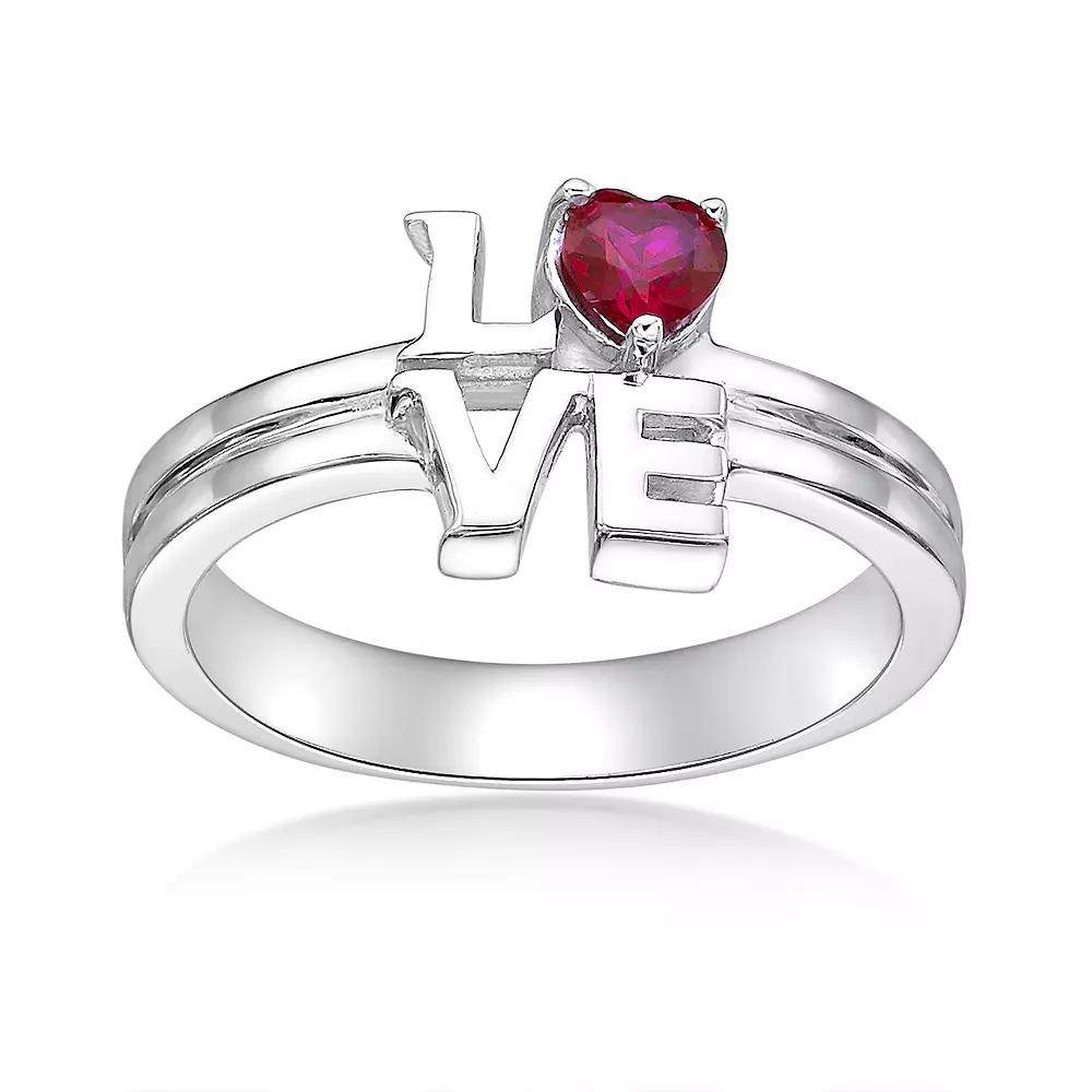 Gemminded Sterling Silver Lab-Created Ruby "Love" Ring, Women's, Size: 6 Product Image