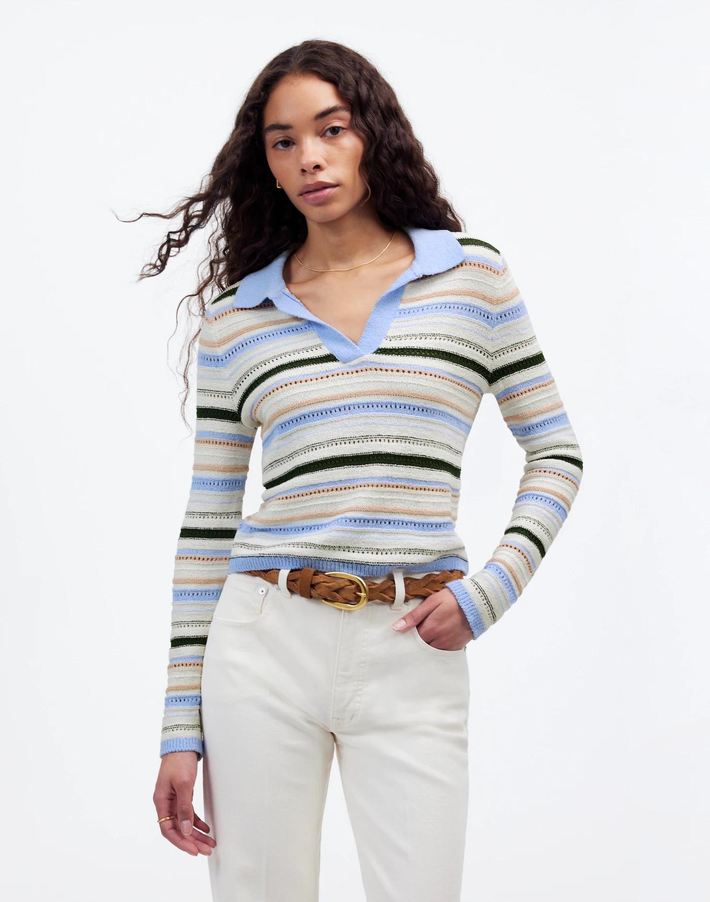 Textural-Stitch Johnny Collar Sweater Product Image