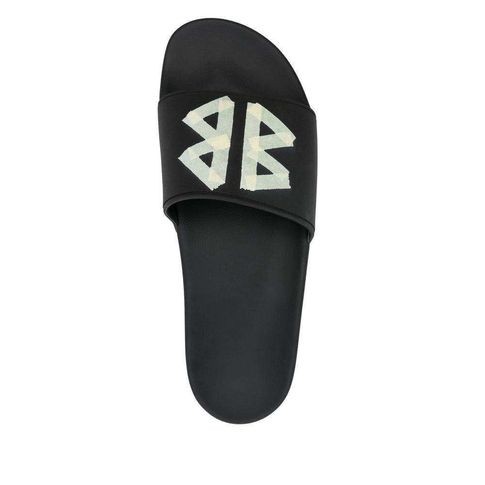 BALENCIAGA Black Sandals With Maxi Contrasting Logo In Tech Fabric Man In Multicolor Product Image