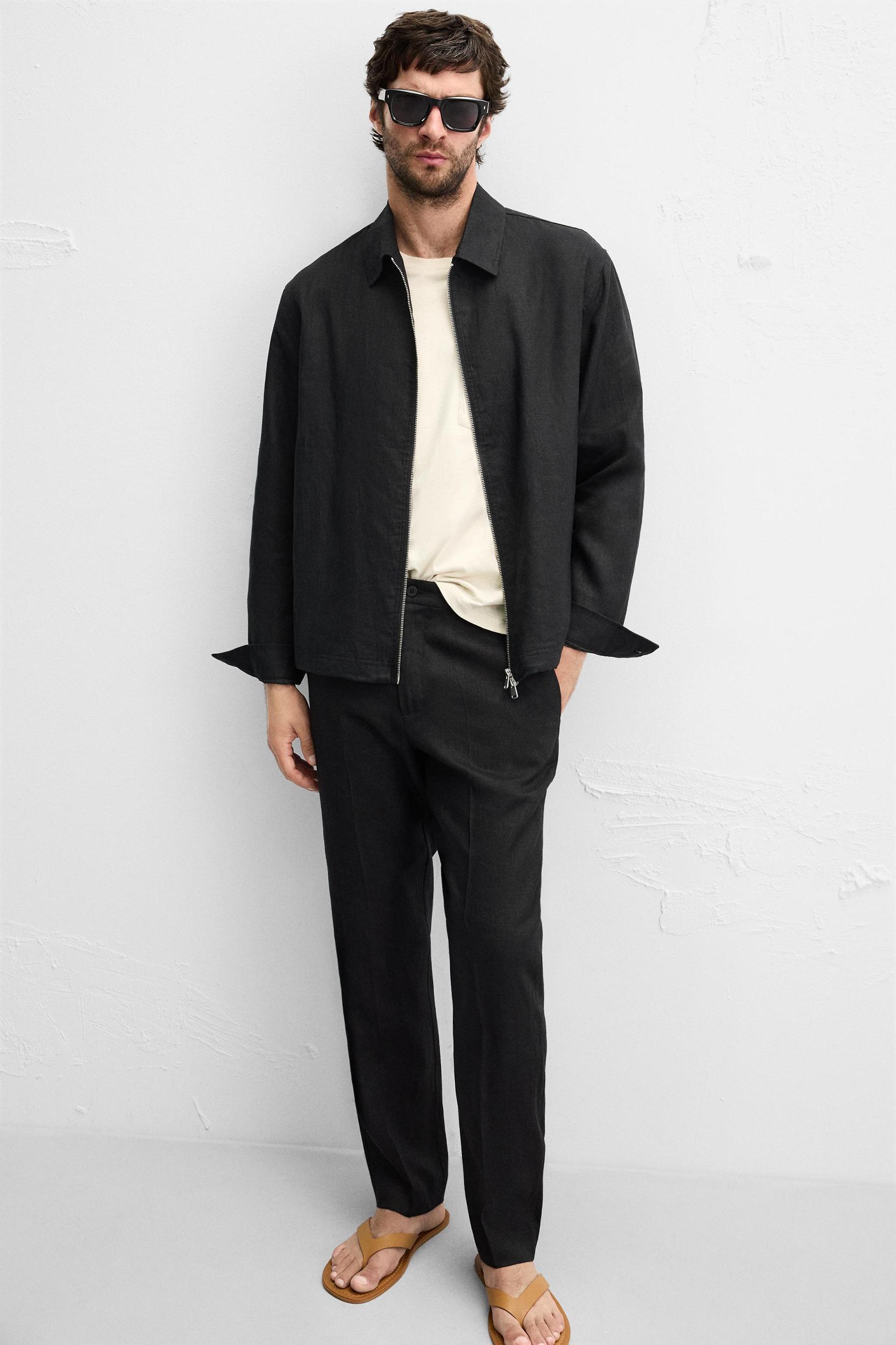 100% LINEN REGULAR FIT PANTS Product Image