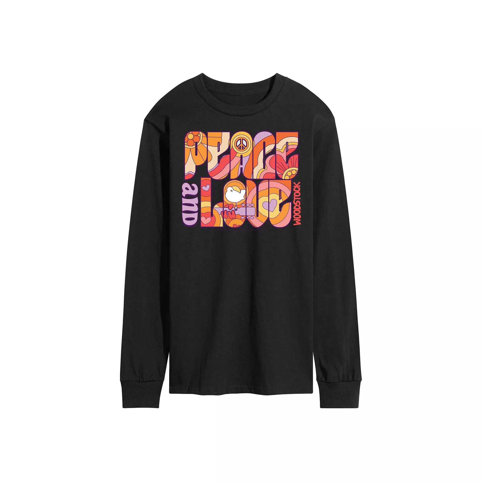 Men's Woodstock Peace And Love Long Sleeve Graphic Tee,  Product Image