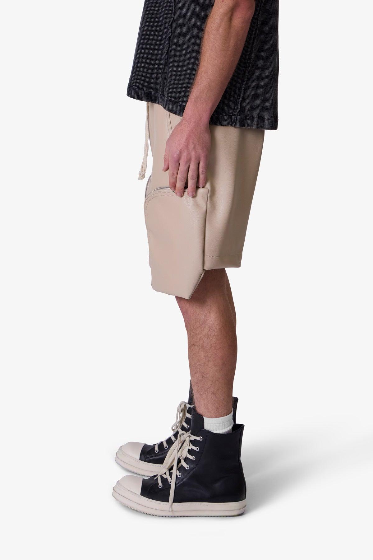 Leather Pocket Geo Shorts - Tan Product Image