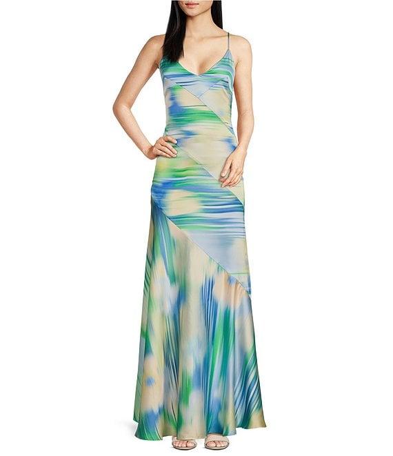 Belle by Badgley Mischka Sky Sleeveless Floral V-Neck Maxi Dress Product Image