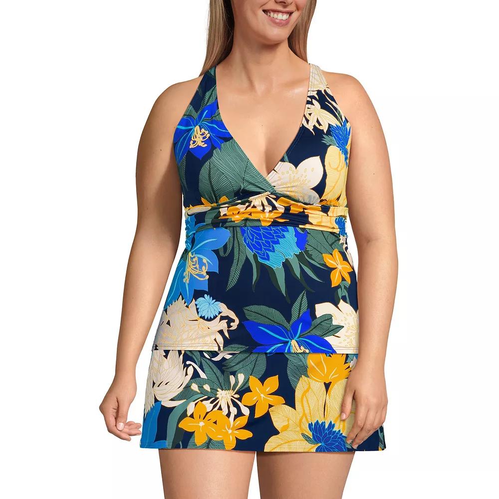 Plus Size Lands' End V-Neck Plunge X Back Tankini Swim Top, Women's, Size: 2XL, Garden Floral Product Image