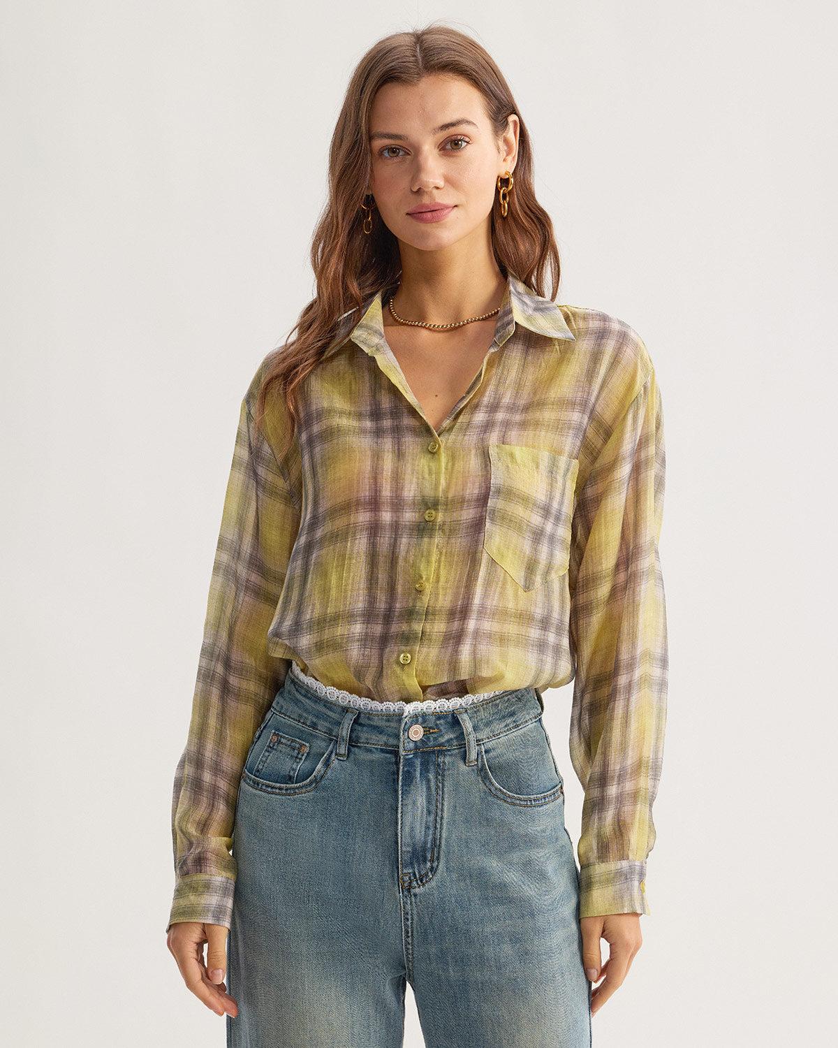 Yellow Plaid Lyocell Shirt Product Image