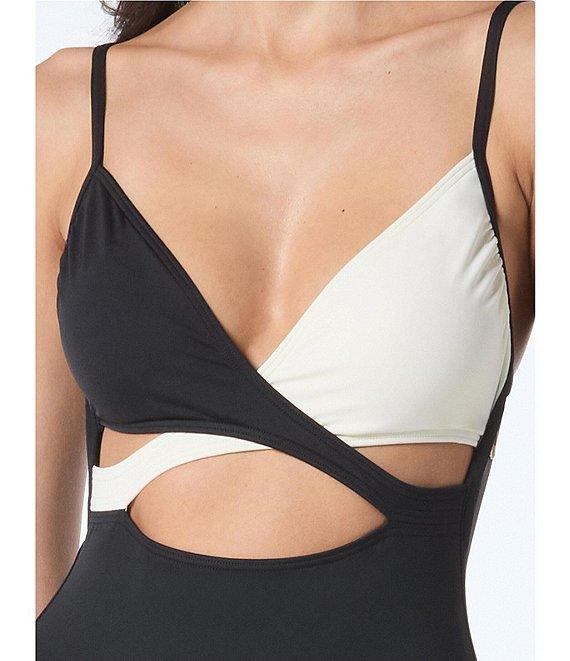 Vince Camuto Color Block V-Neck Cross Front Tank One Piece Swimsuit Product Image