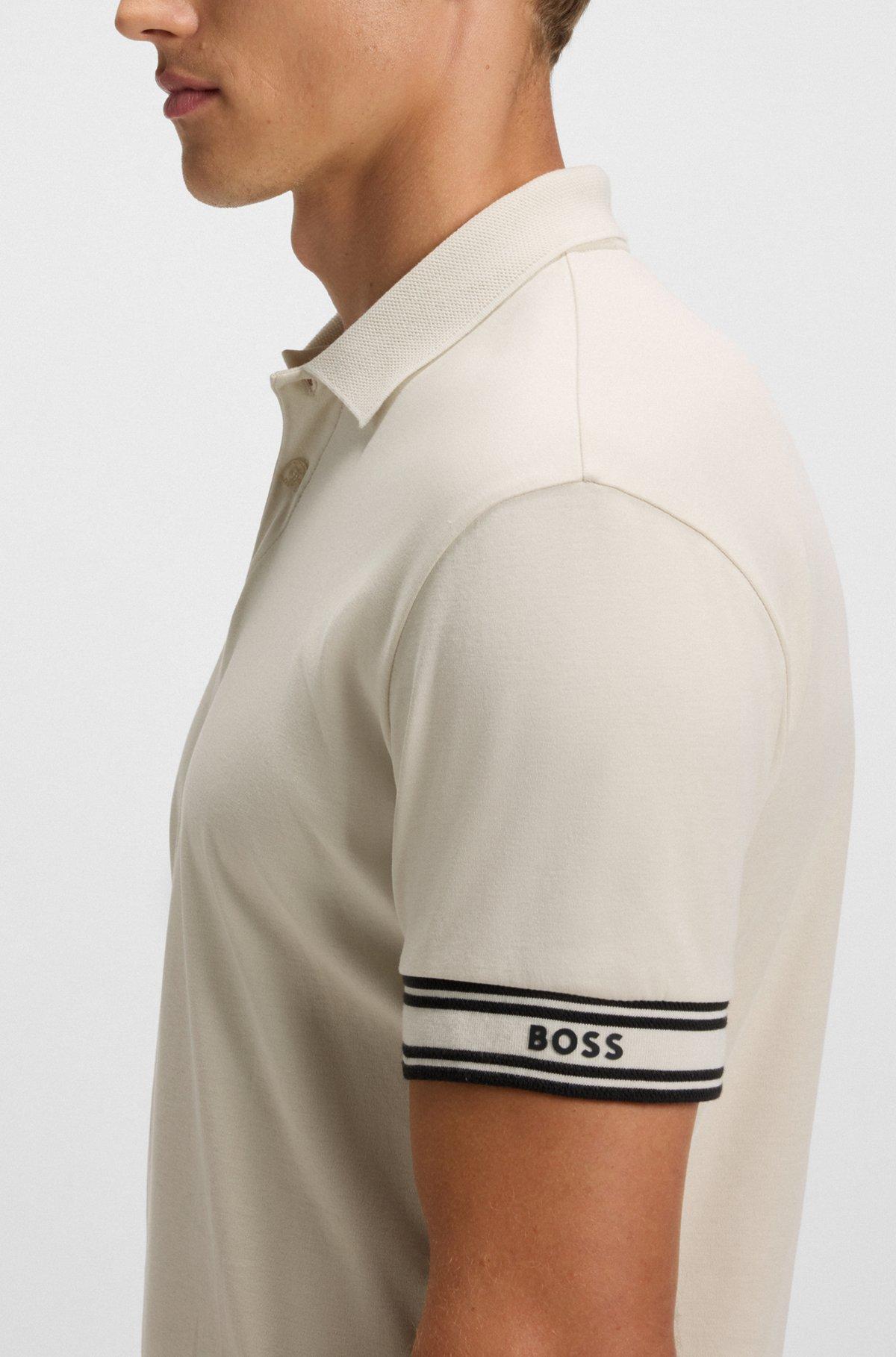 Slim-fit polo shirt in cotton with striped collar Product Image