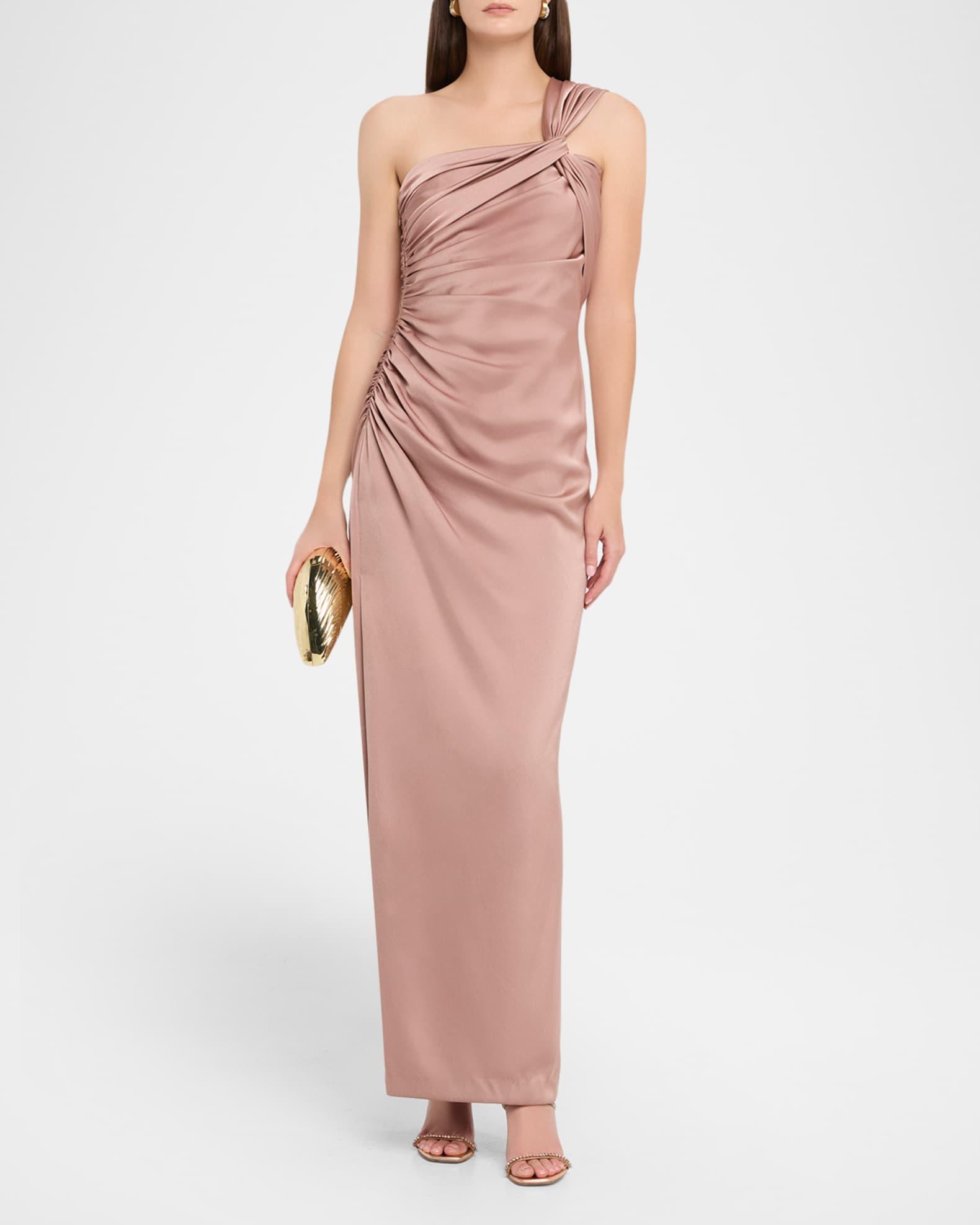 Ruched One-Shoulder Column Gown Product Image