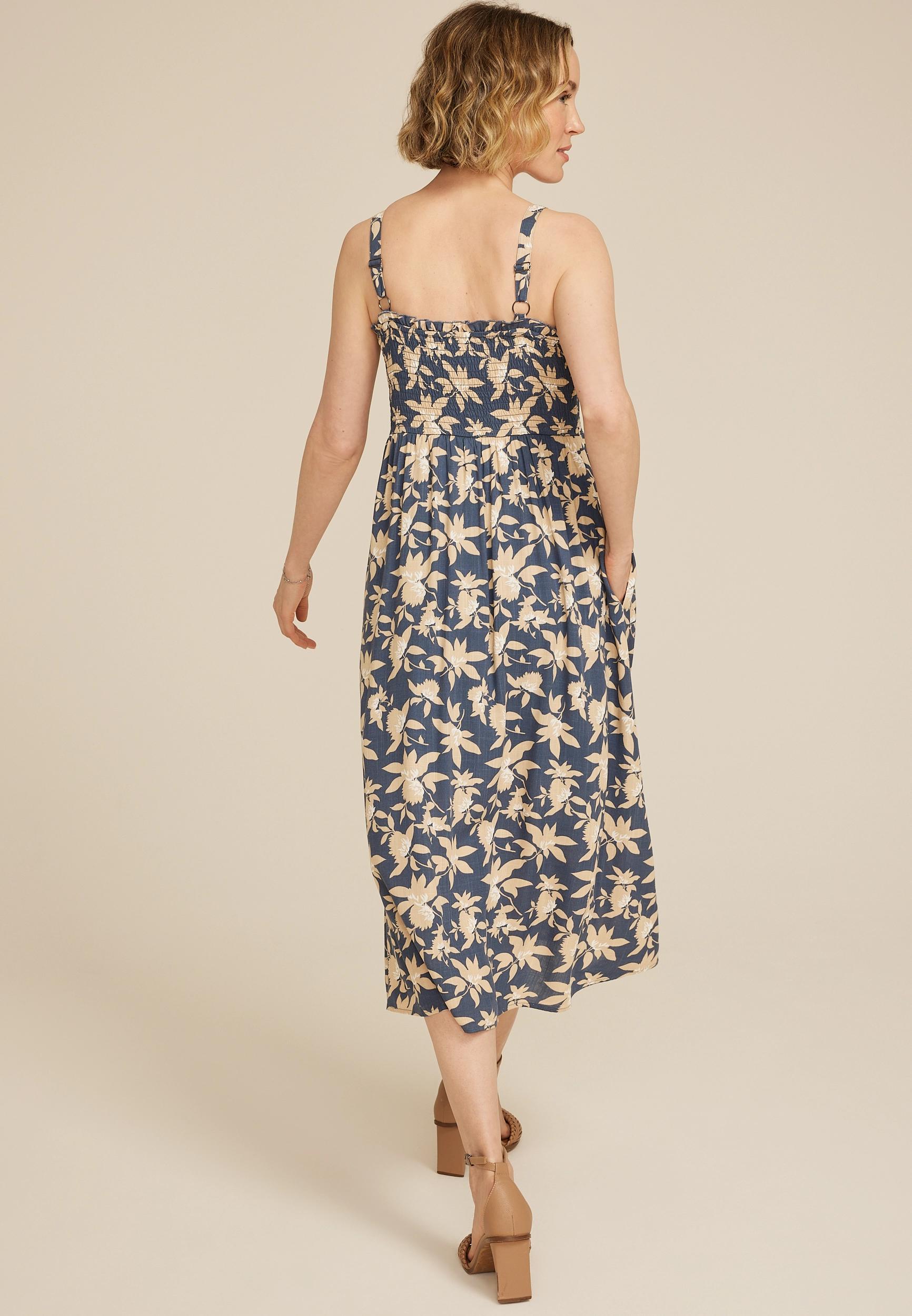 Bare Printed Smocked Midi Dress Product Image
