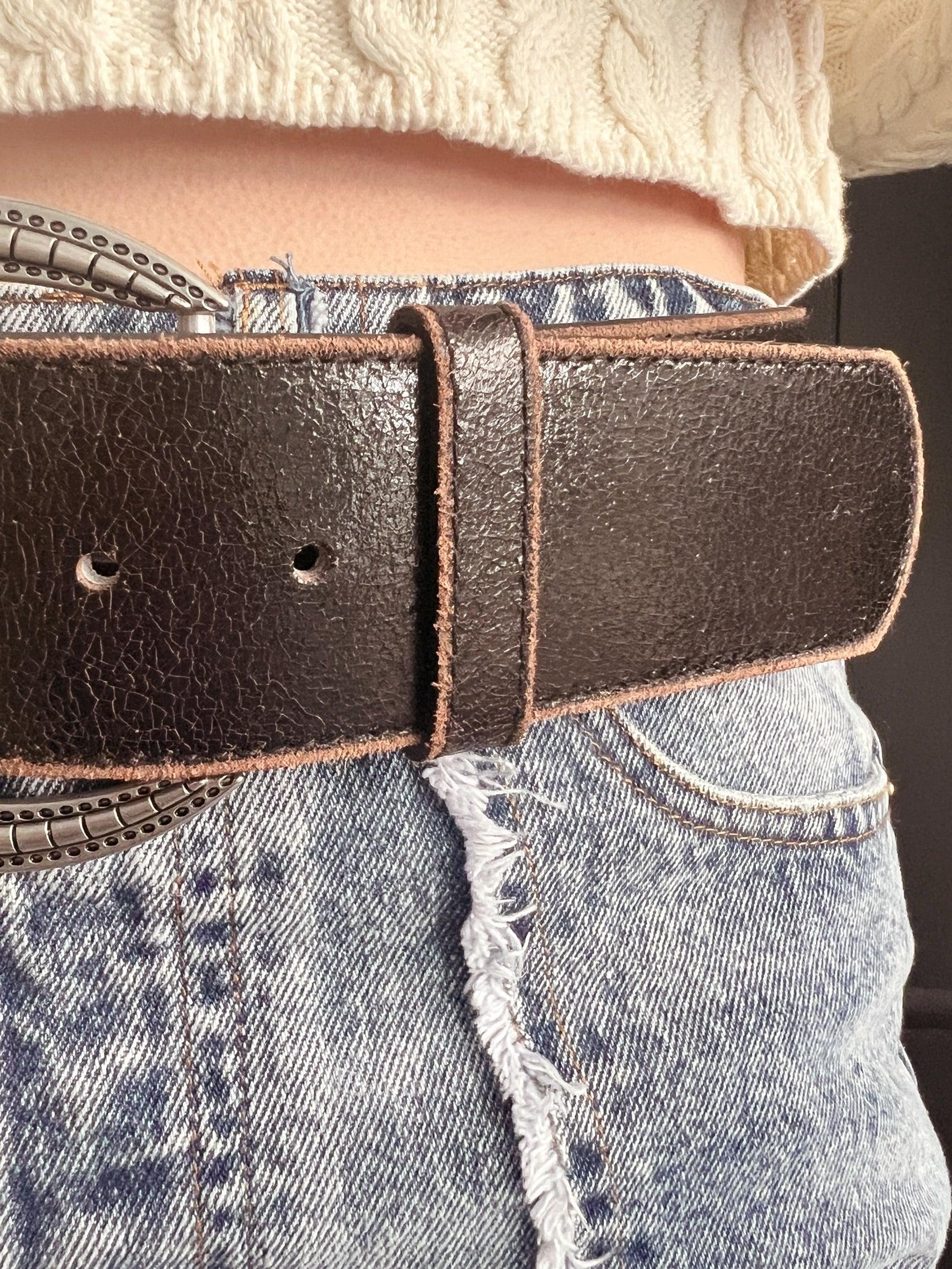 Vintage Wide Distressed Leather Belt Product Image