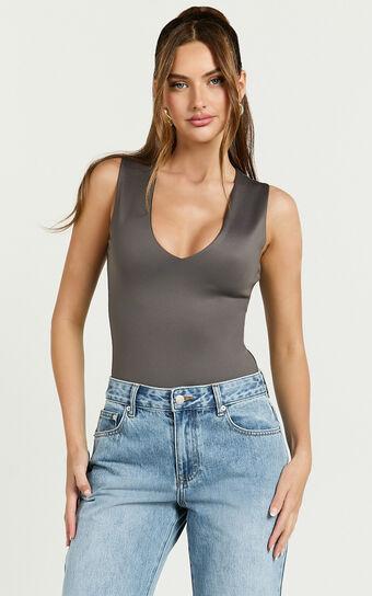 Charlotte Bodysuit - V Neck Bodysuit in Charcoal Product Image