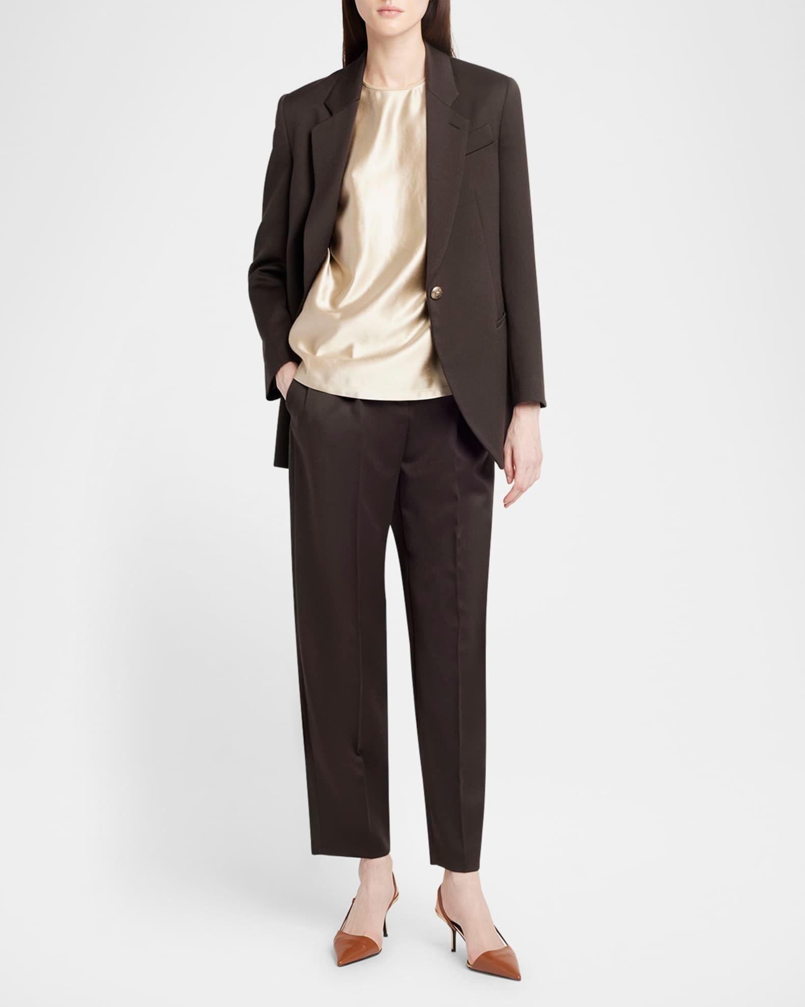 Tonal Piping Long-Sleeve Silk Blouse Product Image