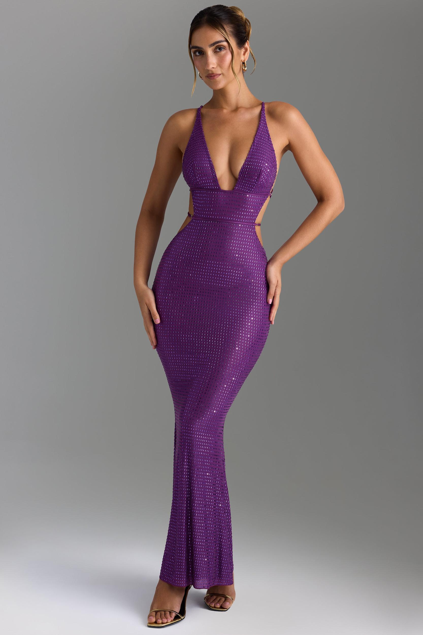 Embellished Cut-Out Maxi Dress in Grape Product Image