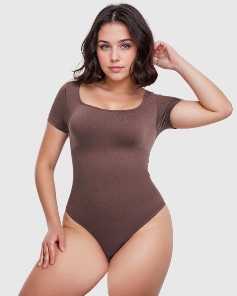 Revenge Body Short Sleeve Square Neck Thong Bodysuit Product Image
