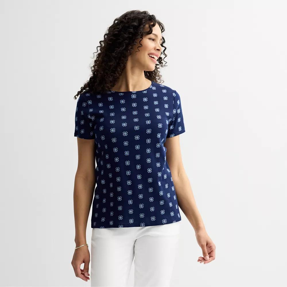 Petite Croft & Barrow® Essential Crewneck Tee, Women's, Size: Large Petite, Blue Mini Tile Product Image