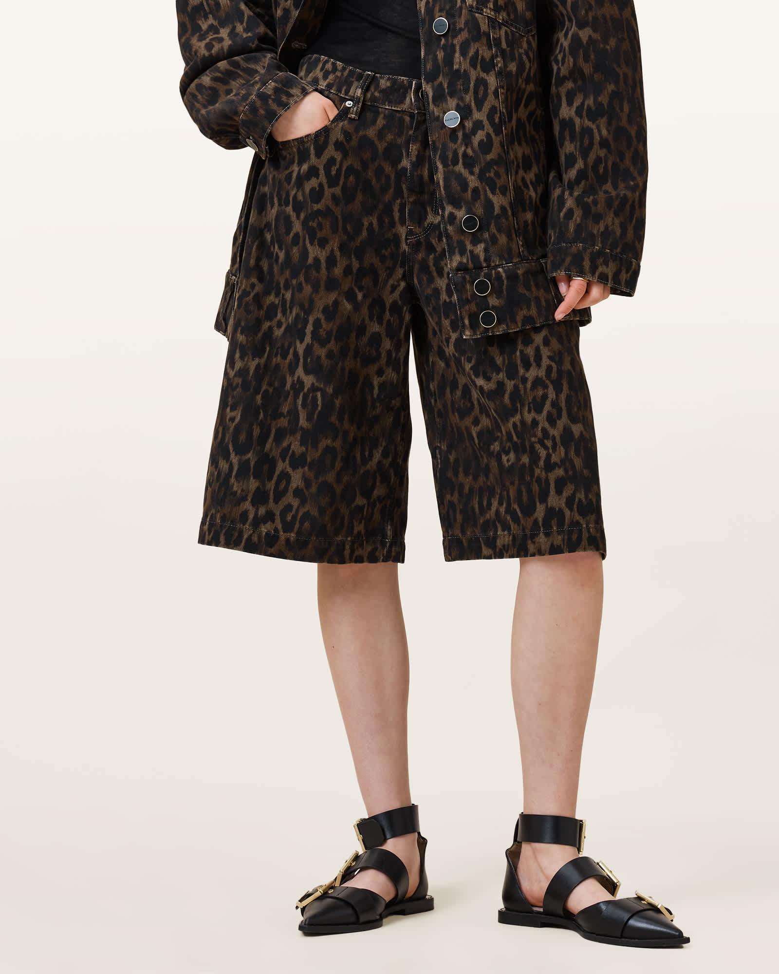Louie Leopard Print Long Shorts Product Image
