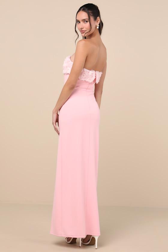 Fiore Light Pink 3D Rosette Strapless Maxi Dress Product Image