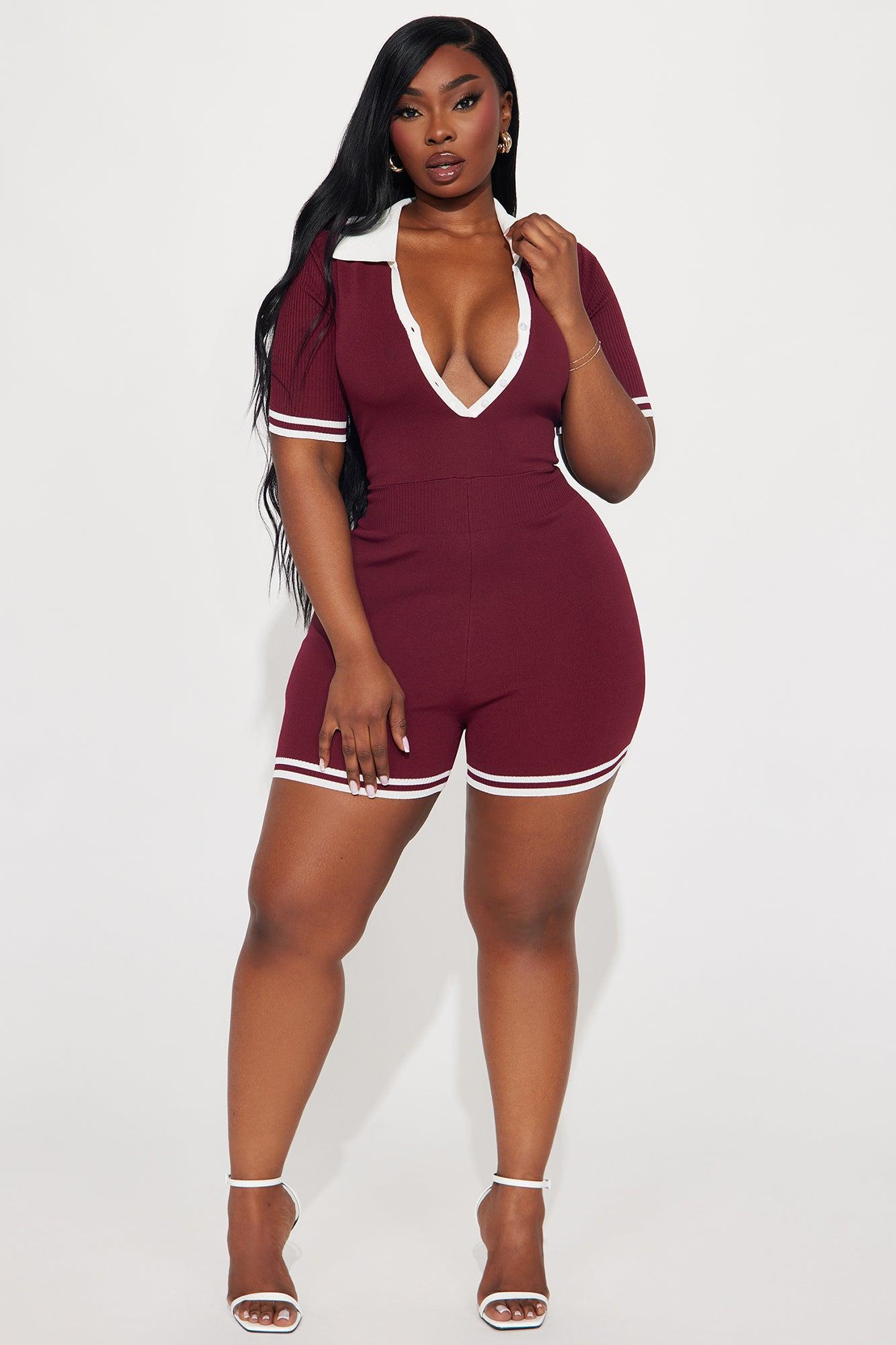Coffee Date Sweater Romper - Burgundy Product Image