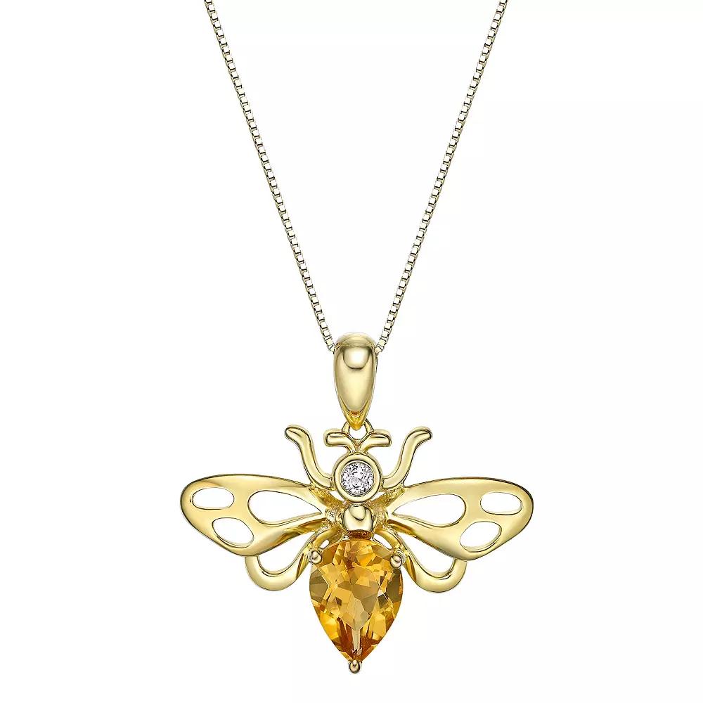 Gemminded 14k Gold Over Silver Citrine Bee Pendant Necklace, Women's, Size: 18", Gold Tone Product Image