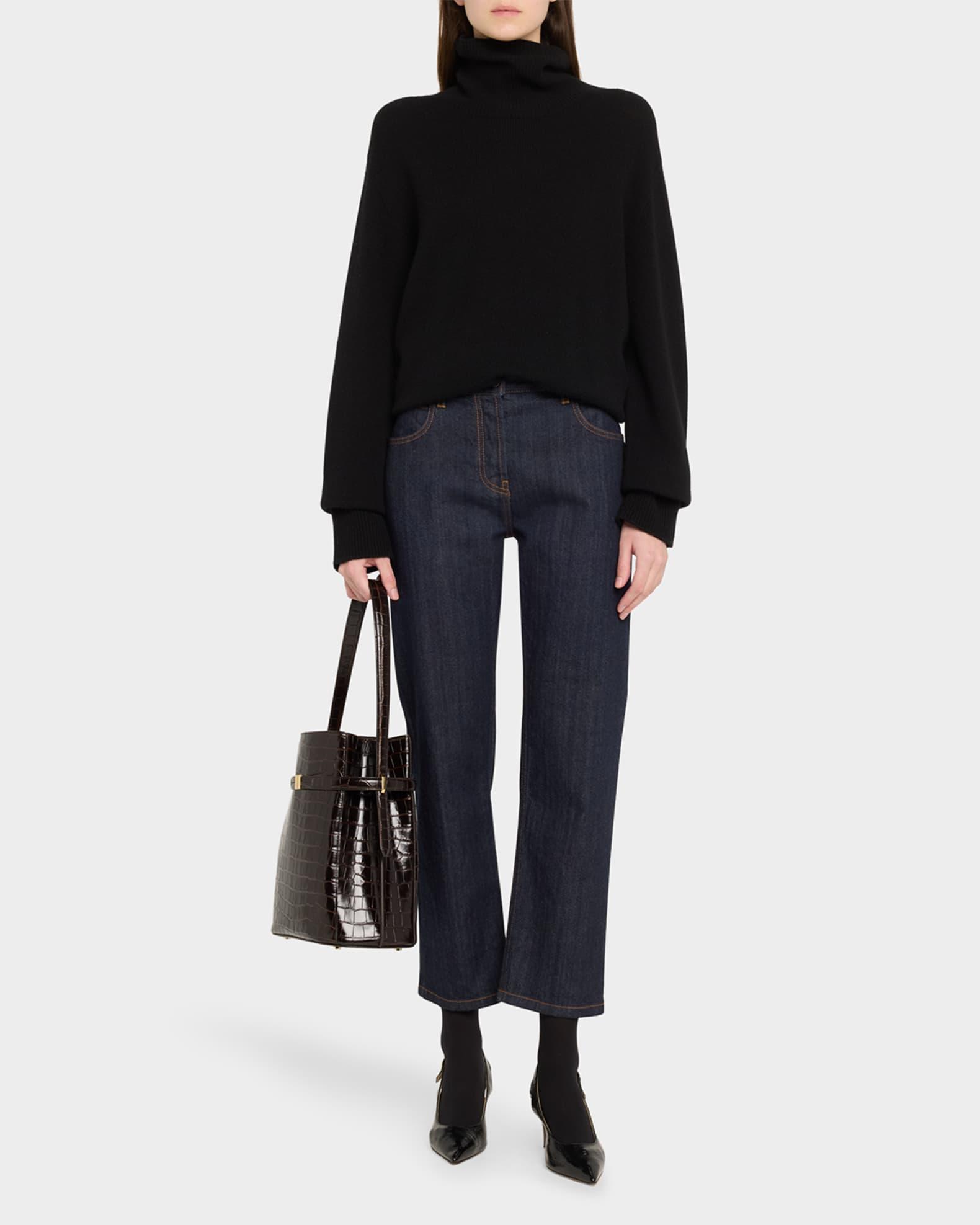 Belted Croc-Embossed Leather Bucket Bag Product Image