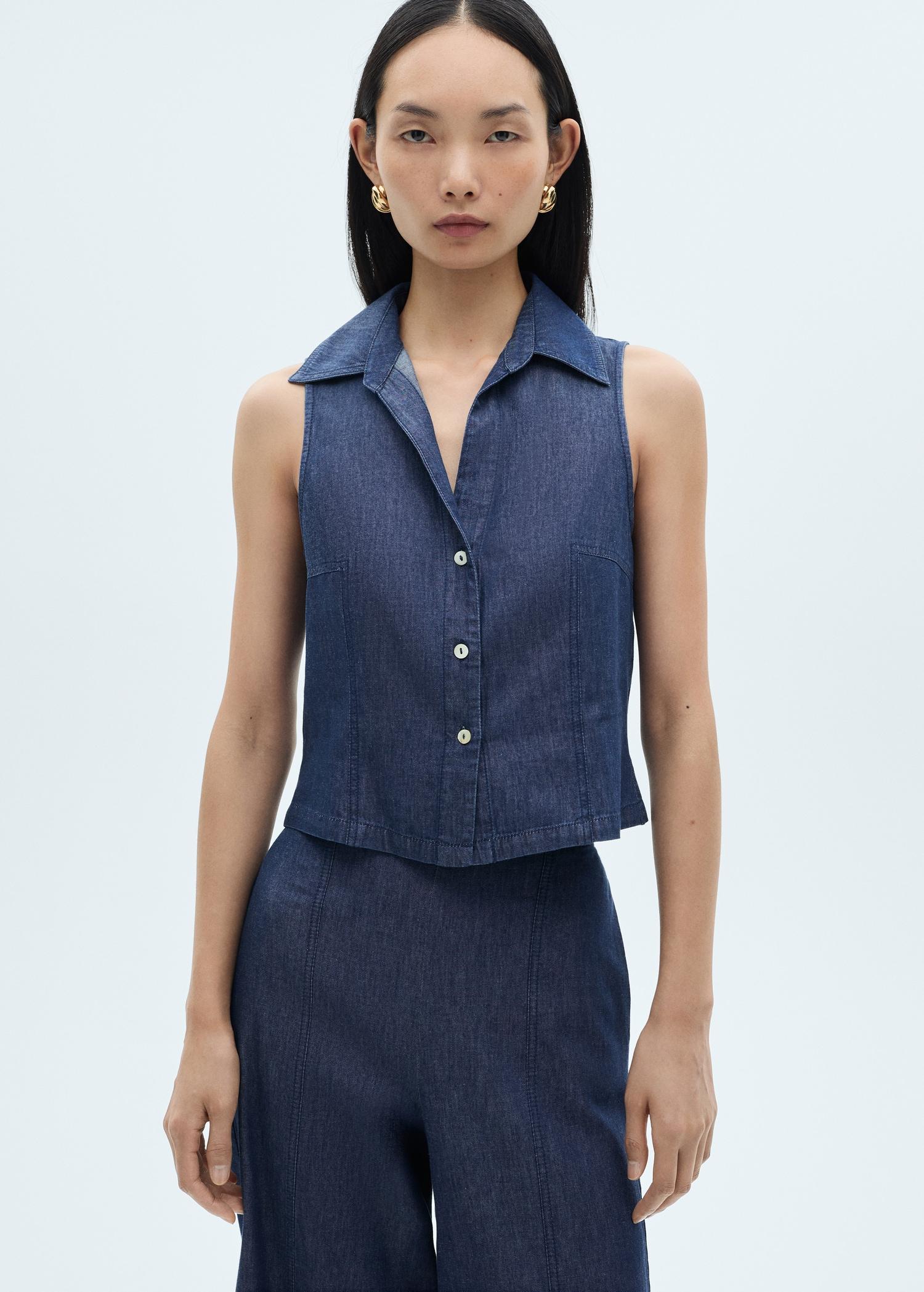 Denim-effect culotte pants - Women | MANGO USA Product Image