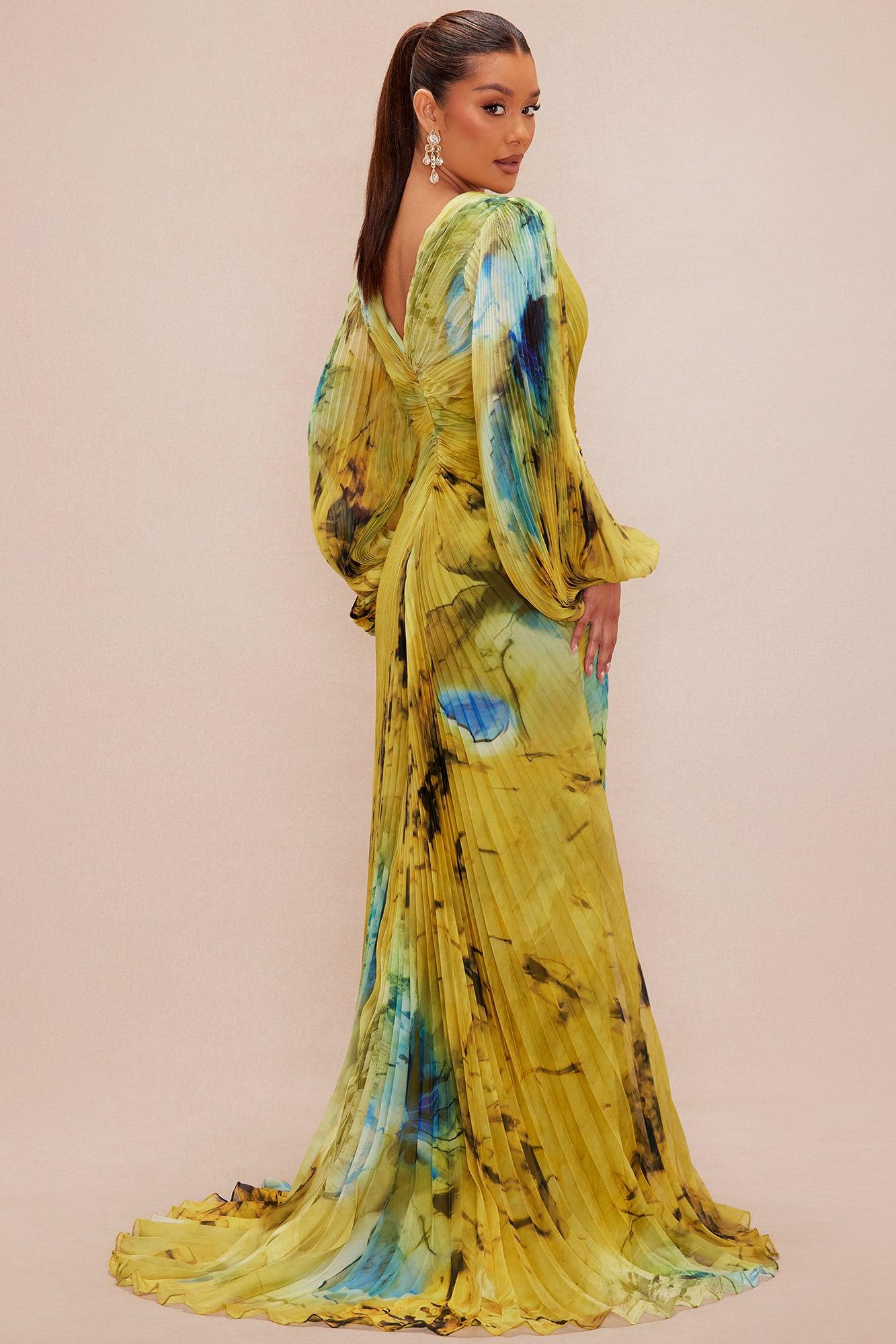 Luna Pleated Maxi Dress - Green/combo Female Product Image