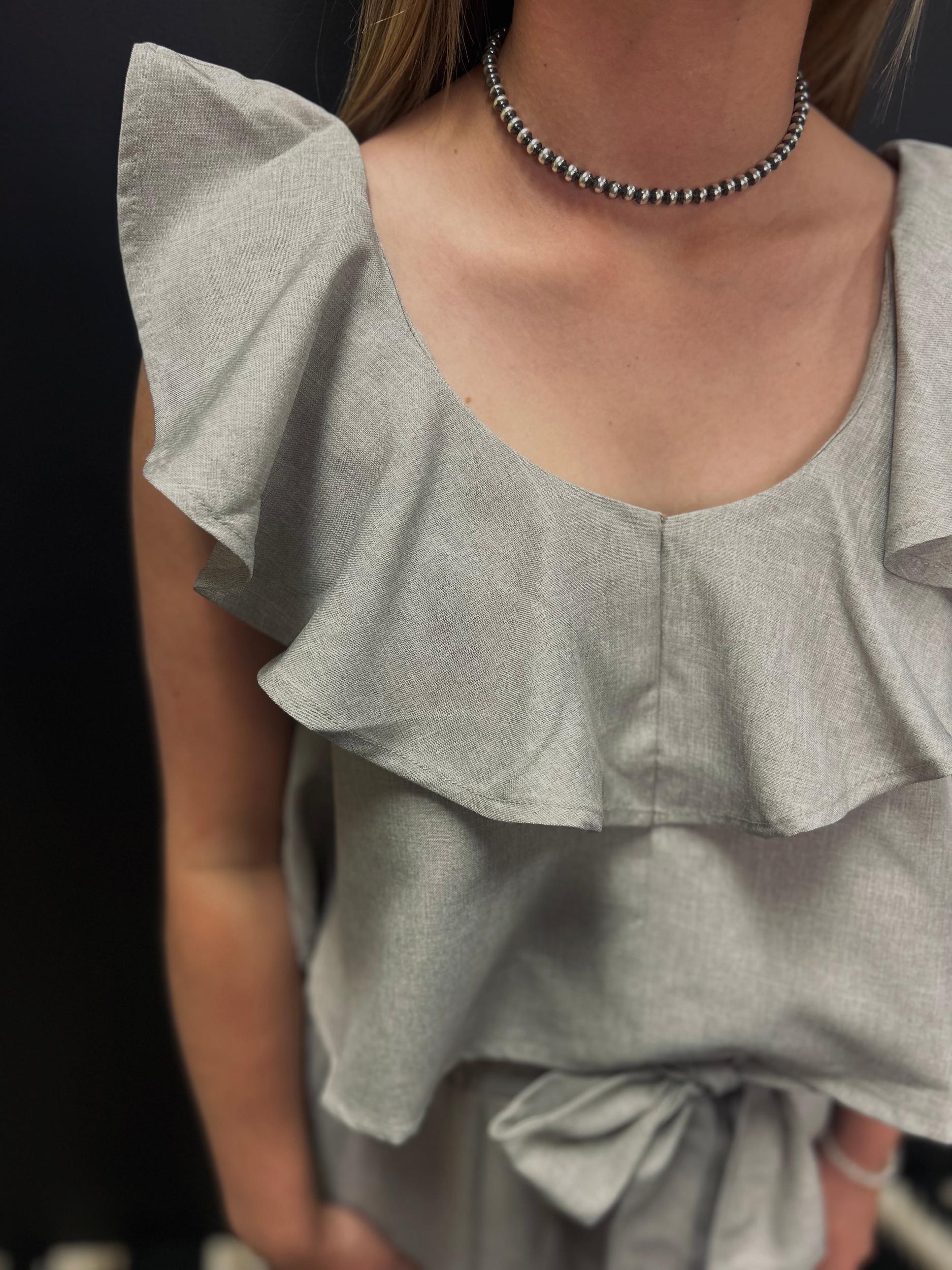 Oatmeal Smocking Waist  & Ruffled Crop Trop Set Product Image