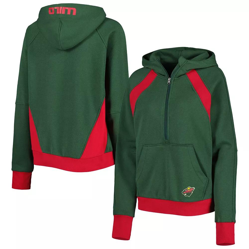 Women's Starter Green Minnesota Wild Wishbone Half-Zip Hoodie, Size: Large Product Image